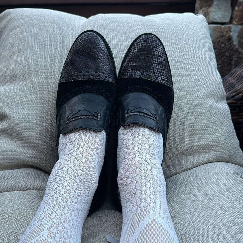 Anthropologie CASTA loafers leather sz 40 women’s 8.5 / 9 black suede